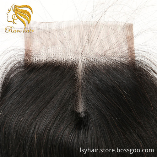 Wholesale  transparent bleach knot cuticle aligned 4X4 lace closure middle part virgin hair  lace closure with baby hair